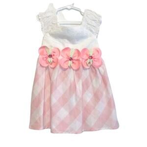 Rare Editions Girls 12M Pink and White Gingham Flower Embroidery Summer Dress